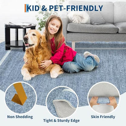 GarveeHome Scalloped Round Area Rugs, Washable Small Round Rug 3ft Non-Slip | Blue Soft Boho Ultra-Thin Circle Low Pile Stain Resistant Carpet for Bedroom Entryway Kitchen Laundry Bathroom - color: Blue, size: 3' x 3' (Round)