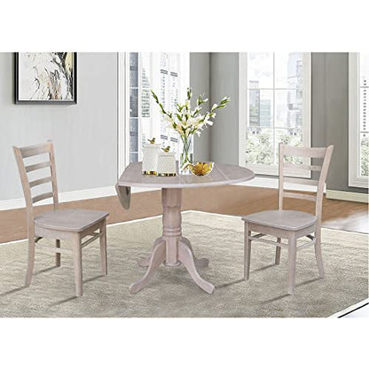 IC International Concepts, 42" Round Dual Drop Leaf Pedestal Dining Table, Solid Real Wood, Sturdy Parawood, Dimensions 42"D x 42"W x 29.5"H, 20mm thickness, 40lbs Weight Capacity, Washed Gray Taupe - color: Washed Gray Taupe