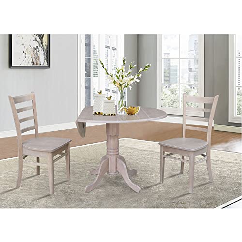 IC International Concepts, 42" Round Dual Drop Leaf Pedestal Dining Table, Solid Real Wood, Sturdy Parawood, Dimensions 42"D x 42"W x 29.5"H, 20mm thickness, 40lbs Weight Capacity, Washed Gray Taupe - color: Washed Gray Taupe