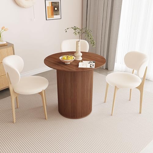 31.5" Round Dining Table for 2 People, Small Kitchen Dinner Table with Fluted Wood Base, Farmhouse Circle Dining Tables for Home, Kitchen, Dining Room, Living Room (Walnut) - color: Walnut