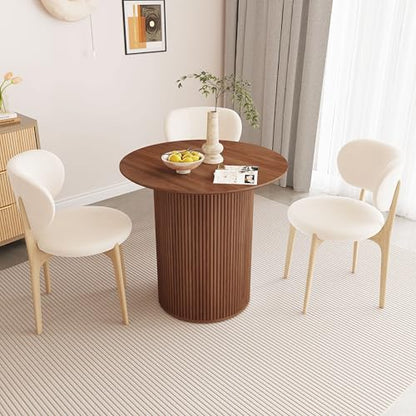 31.5" Round Dining Table for 2 People, Small Kitchen Dinner Table with Fluted Wood Base, Farmhouse Circle Dining Tables for Home, Kitchen, Dining Room, Living Room (Walnut) - color: Walnut