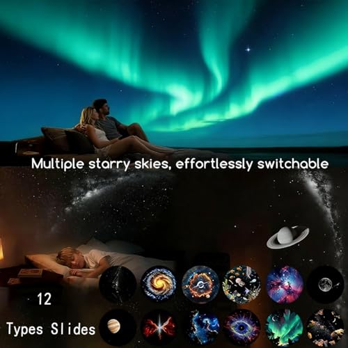 Galaxy Starry Sky Night Light Projector, 2-in-1 Portable with 12 Projection Films, 360° Adjustable Brightness Control Eye‑Caring LED Night Light for Kids Adults Bedroom Home Ceiling Car Decor Gift - color: Multicolor