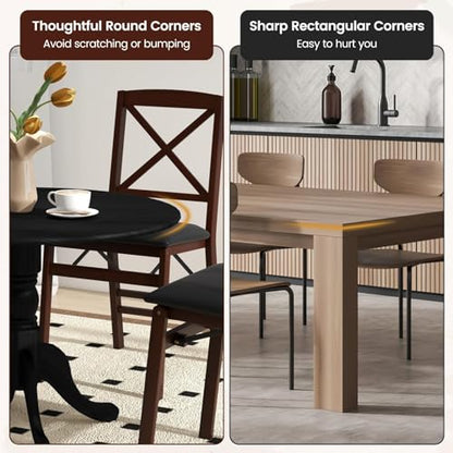 COSTWAY Round Dining Table for 4, 39 inch Kitchen Table with Solid Rubber Wood Frame, Adjustable Foot Pads, Curved Trestle Legs, Mid Century Rustic Dinning Table for Living Room, Black | Adjustable Foot Pads, Curved Trestle Legs, Mid Century Rustic Dinnin