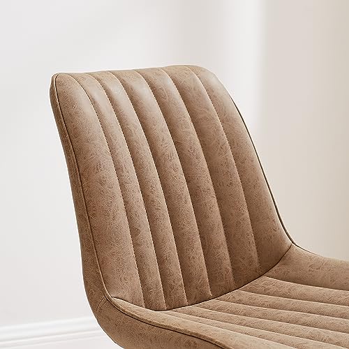Mid Century Upholstered Swivel PU Dining Chairs Set of 4 Brown | 360° swivel curved foam-padded seat armless design dining room chairs accent chairs solid wood legs floor protection pads - color: Brown, size: Set of 4-PU