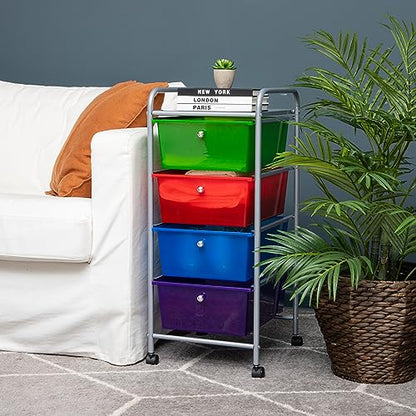 Mind Reader Rolling Cart with Drawers, Utility Cart, Craft Storage, Kitchen, Metal, 12.75"L x 15.25"W x 30"H, Multi-color