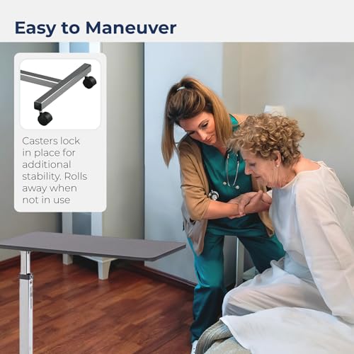 Drive Medical 13003 Non Tilt Top Overbed Table with Wheels, Chrome | Overbed Table with Wheels Features Non Tilt Chrome Top for Home and Hospital Use and Easy Daily Cleaning - color: Chrome