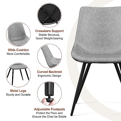 Yaheetech Dining Chairs Set of 2 Mid Century Modern Kitchen Chairs Gray | Faux Leather Upholstered Dining Room Chairs with Metal Legs and Curved Backrest, Armless Side Chairs for Kitchen Living Room - color: Grey, size: Set of 2