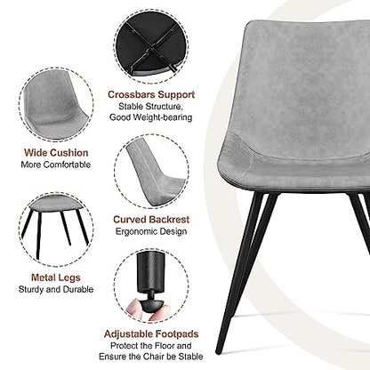 Yaheetech Dining Chairs Set of 2 Mid Century Modern Kitchen Chairs Gray | Faux Leather Upholstered Dining Room Chairs with Metal Legs and Curved Backrest, Armless Side Chairs for Kitchen Living Room - color: Grey, size: Set of 2