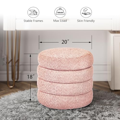 allamazing Storage Ottoman, Round Ottoman with Storage, Vanity Stool Foot Rest with Removable Lid, Round Boucle Upholstered for Living Room Pouf Footstool (Pink) - color: Pink