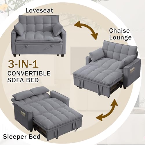 Convertible Sofa Bed, Loveseat Sleeper Sofa with Pull Out Bed and Adjustable Backrest, 3-in-1 Futon Couch for Living Room, Bedroom, Apartment, Light Grey - color: Light Grey, size: Pull Out Sofa Bed
