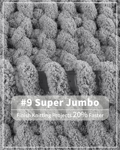 Cozyful Chunky Yarn for Hand Knitting, #9 Thick Jumbo Big Chunky Yarn for Crocheting, Super Chunky Knit Blanket Yarns, Large Chunky Chenille Yarns, 8 Pack (30 yds 8 oz Each Skein), Light Grey - color: Light Grey