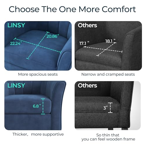 LINSY Large Swivel Accent Chair with Ottoman, Velvet Barrel Chair with Footrest, Modern Upholstered Comfy Reading Chair Armchair for Living Room, Bedroom, Study Room, Office, Blue - color: Blue, size: Large