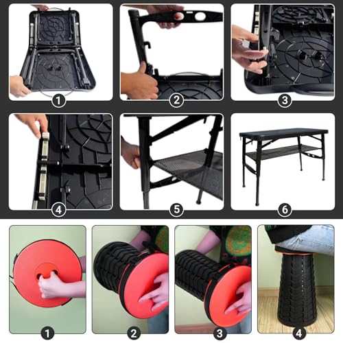 Small Folding Table, Adjustable Height, Camping & Picnic Table, 4 Foot Lightweight - color: Red
