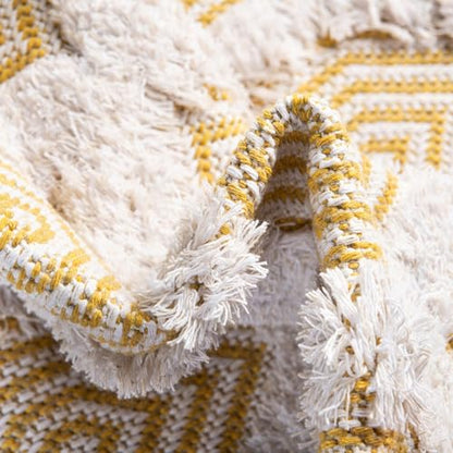 Rugs.com - Sabrina Soto Casa Rug – 8 Ft Runner Yellow Cotton Textured Rug Modern Geometric Design for Hallways and Entryways - color: Yellow, size: 2'3" x 8' (Runner)