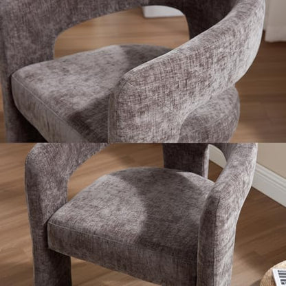 HNY Modern Chenille Barrel Single Dining Chair, Charcoal Grey | Upholstered Accent Armchair With 18.19" Wide Seat No Assembly Required For Living Room Bedroom Vanity Small Spaces - color: Charcoal Grey Chenille