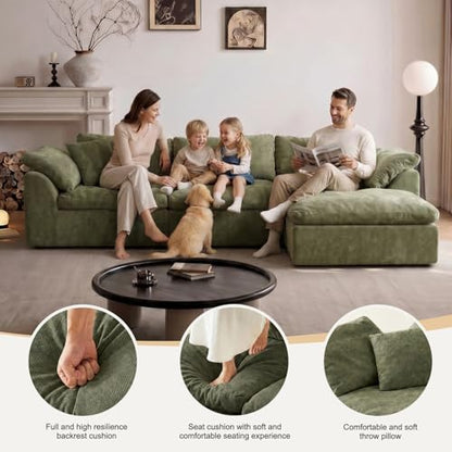 Cloud Couch Sectional for Living Room, Modular L Shaped Boneless Sofa with Chaise, Compressed No Assembly Couch, Deep Seat Chenille Upholstered Convertible Sofa Bed(OliveGreen) - color: Olivegreen