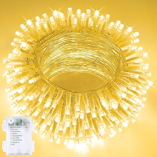 33FT 100 LED Battery Operated Christmas String Lights 8 Modes Twinkle Light | Christmas Lights Indoor Outdoor Warm White, Waterproof Battery Lights for Bedroom Party Porch Tree Holiday Decorations - color: Warm White, size: 1PK(100LED)