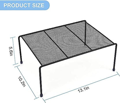 Set of 2 Mesh Kitchen Shelves Cabinet Storage Shelf Rack (13.1 x 10.2 Inch) ，Kitchen Bathroom Pantry Cupboard Desk Home Office, Fridge, Cabinet, Bathroom Cupboard, Non-slip Plastic Feet (2, Black) - color: Black