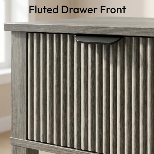 FuniXpress Small Nightstand, 15" Wide, Drawer Shelf, Weathered Gray Fluted | Weathered gray tone, clean fluted front, 11.8-inch slim depth, smart storage, fits guest rooms or small spaces - color: Weathered Gray