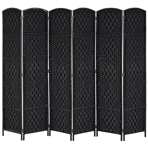 Folding Room Divider, 6Ft Tall Privacy Screen, Hand-Woven Wicker Style Freestanding Wall Partition for Home Office Bedroom, No Assembly Required - color: Black, size: 6 Panel