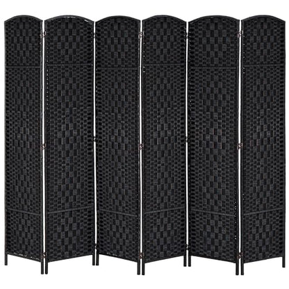 Folding Room Divider, 6Ft Tall Privacy Screen, Hand-Woven Wicker Style Freestanding Wall Partition for Home Office Bedroom, No Assembly Required - color: Black, size: 6 Panel