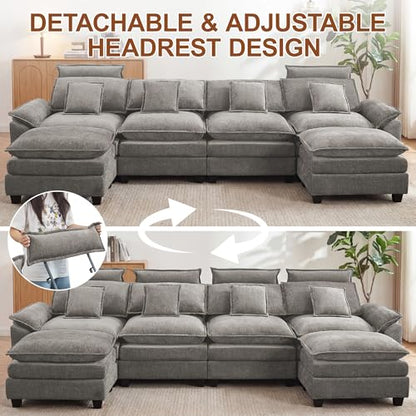 72'' Cloud Deep Seat Loveseat, Modular 2 Seater Sectional Couch with Detachable Headrest, Modern Love Seat Sofas for Living Room, Apartment, Light Grey - color: Light Grey, size: Loveseat
