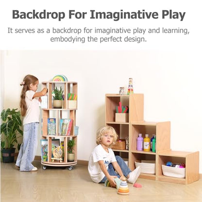 Cube Storage Cabinet, L-Shaped Reversible Ladder Corner Bookshelf | Modular 3-Piece Wooden Freestanding Organizer with 6-Cube for Kids Room & Home Office