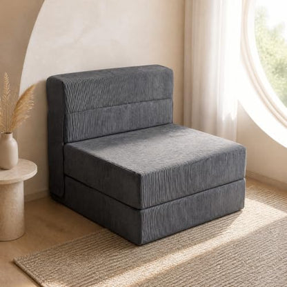 KOMFOTT Convertible Folding Sofa Bed, 4-in-1 Fold Out Sleeper Chair | Floor Sofa with Corduroy Cover, Smooth Zipper & Hook and Loop Fasteners for Living Room, Bedroom, Guest Room, Dark Grey