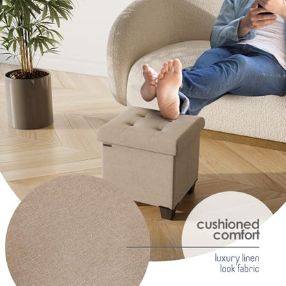 Storage Ottoman Cube with Small Bin, 15-in Square Ottoman with Storage for Living Room and Bedroom, Small Ottomans Foot Rest, Fabric Foot Stools Ottomans Max 330lbs, Taupe - color: 07 - Taupe