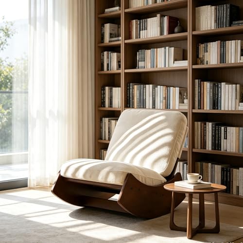 Chifee & Vingol Modern Accent Chair Armless Lounge Chairs with Wood Leg & Pillow Comfy Upholstered Reading Chair for Living Room Bedroom,Rocking Chair-White - color: Rocking White