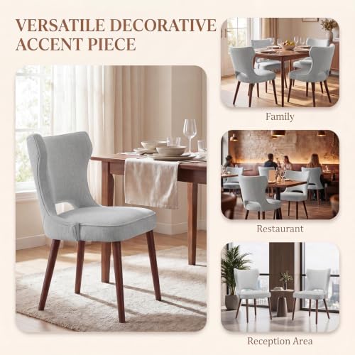 Wooden Dining Chairs Set of 4, Mid Century Dining Room Chairs with Solid Wood Legs, Upholstered Fabric Kitchen Chairs with Ergonomic Curved Backrest for Kitchen Dining Room, Gray - color: Grey, size: Set of 4
