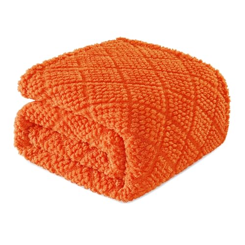 Whale Flotilla Soft Fleece Throw Blanket for Couch, Burnt Orange | Jacquard Waffle Blankets for Home Decor, Lightweight and Cozy, All Season Suitable, 50x60 Inch - color: Burnt Orange, size: Throw(50x60 Inch)