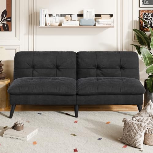 Vongrasig Futon Sofa Bed Velvet Futon Couch with Adjustable Backrest, Small Convertible Folding Sleeper Sofa Bed, Modern Loveseat for Living Room, Bedroom and Small Space, Black - color: Black