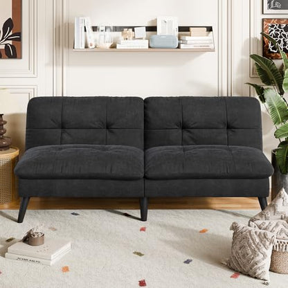 Vongrasig Futon Sofa Bed Velvet Futon Couch with Adjustable Backrest, Small Convertible Folding Sleeper Sofa Bed, Modern Loveseat for Living Room, Bedroom and Small Space, Black - color: Black