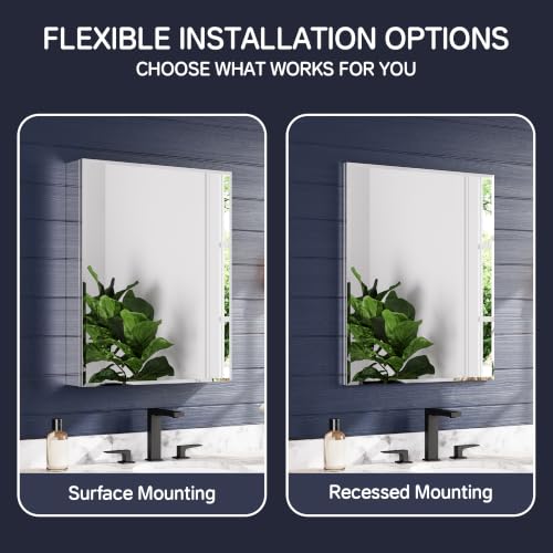 Medicine Cabinet Mirror 24"W x 30"H, Bathroom Beveled Edge Mirror Cabinet | Medicine Cabinets with Adjustable Glass Shelves, Soft-Closed Hinge, Chrome Aluminum Frame, Reverse Installation - size: 24" x 30"(Beveled)