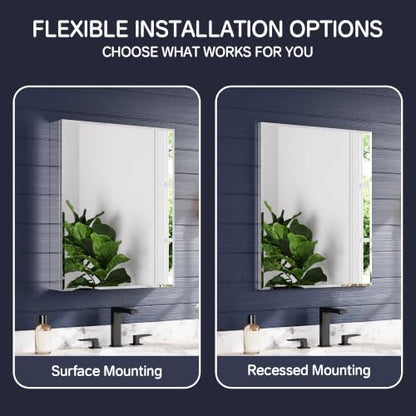 Medicine Cabinet Mirror 24"W x 30"H, Bathroom Beveled Edge Mirror Cabinet | Medicine Cabinets with Adjustable Glass Shelves, Soft-Closed Hinge, Chrome Aluminum Frame, Reverse Installation - size: 24" x 30"(Beveled)