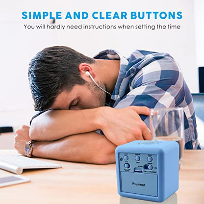 Plumeet Digital Alarm Clock Kids Clock with Snooze and White Nightlight - Easy Setting Travel Alarm Clocks Display Time, Date, Alarm - Ascending Sound - Battery Powered (Baby Blue) - color: Baby Blue