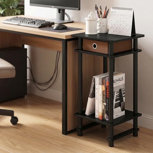 3-Tier Tall Narrow Modern End Table, Night Stand with Storage Bin, Open Shelf Bedside Table, Toolless Assembly Side Table, for Bedroom, Living Room, Espresso - color: Espresso/Brown, size: 3 Tier, Set of 1