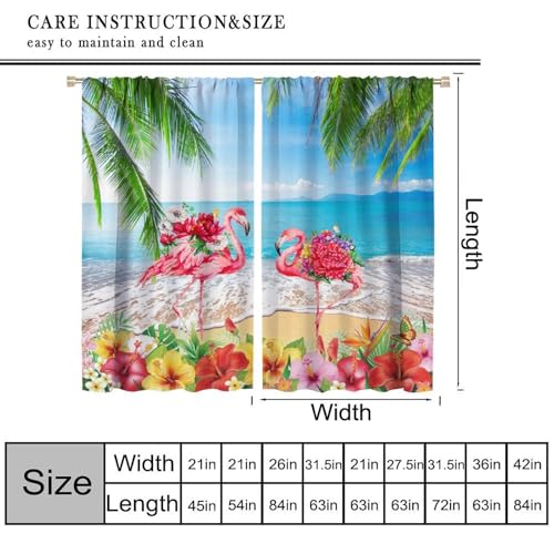 Summer Flamingo Curtain, Ocean Beach Tropical Palm Leaf Window Drapery Treatments for Bedroom Living Room Kitchen Bathroom 42" W X 45" L(No Blackout) - color: Flamingo-6, size: 20.5"W x 45"L (Pack of 2)