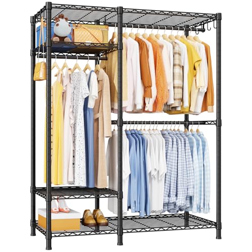F7 Medium Clothes Rack, Clothing Racks for Hanging Clothes, Black | Heavy Duty Garment Rack, 6-Tiers Freestanding Portable Closet Storage Racks 45'' W × 14.6'' D × 76.6'' H, Max Load 750 Lbs - color: Black, size: F7 Medium