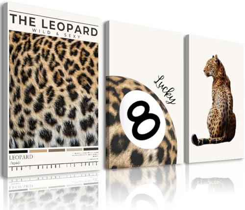 Trendy Leopard Wall Art Set of 3 Preppy Cheetah Wall Art,Funky Lucky 8 Ball Posters Prints Preppy Room Decor Aesthetic Cheetah Print Wall Decor for Girls Bedroom Apartment Dorm,Framed,12x16inch - color: Trendy Leopard, size: 12x16inchx3pcs