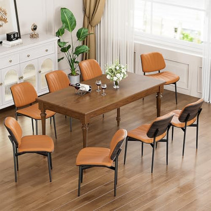 YaFiti Mid Century Dining Chairs Set of 2 with Walnut Bentwood, Orange | Ergonomic Walnut Backrest, Upholstered Waterproof PU Leather Seat, Stable Metal Legs, Adjustable Footpads, Apartment Friendly - color: Orange Scallop