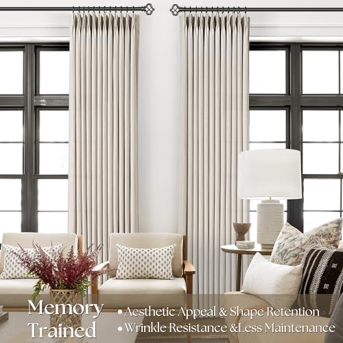 72 Inch Linen Pinch Pleat Curtains for Living Room Beige Curtain 2 Panel | Beige Cream, Modern, 72 Inch Long, Light Filtering, Privacy, Bedroom, Living Room, Burlap Textured, Memory Shape, Boho - color: Beige, size: 40"W x 72"L (Pack of 2)