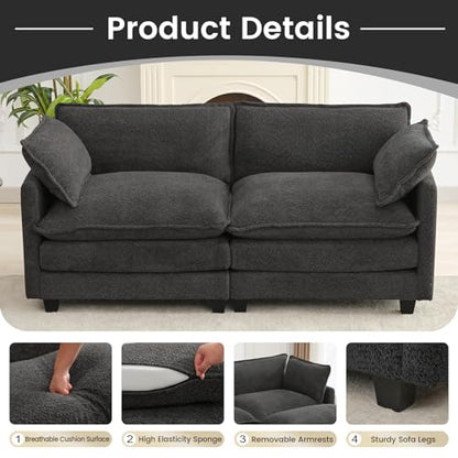 ROWHY 78" Cloud Loveseat Couch, Oversized Modern Modular Sectional Love Seat Couches, Comfy 2-Seater Deep Seat couches with 2 Throw Pillow for Small Spaces, Bedroom Apartment, Chenille Dark Grey | Breathable Fabric - color: Chenille Dark Grey, size: 2 Sea