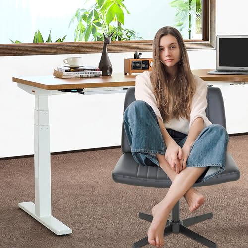 FDW | Criss Cross Chair Without Wheels | Black | Armless Desk Chair | With Wide Seat, 360 Swivel, Height Adjustable & Stable Metal Base | for Office, Home Office, Vanity Seating | Pack of 1 - color: Black, style: Without Wheels