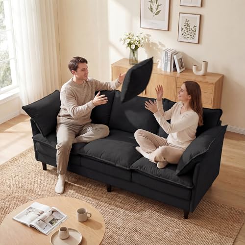 3 Seater Couch & Loveseat Sofa 2 Piece Set, Small 50" Love Seat & 69" Cloud 3 Seat Couch Sofa Set Washable Chenille Pillow Living Room Set for Apartment Office 50-Black-3+2 - color: Black, size: 50"+69"