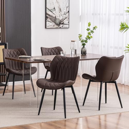 Kidol & Shellder Dining Chairs Set of 2, PU Leather Upholstered Kitchen Chairs with Back Armless, Mid Century Modern Side Chair for Dining Room, Living Room, Lounge, Restaurant, Brown - color: Brown