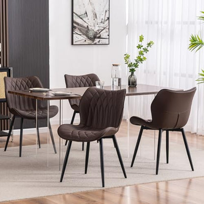 Kidol & Shellder Dining Chairs Set of 2, PU Leather Upholstered Kitchen Chairs with Back Armless, Mid Century Modern Side Chair for Dining Room, Living Room, Lounge, Restaurant, Brown - color: Brown