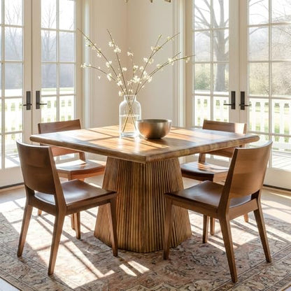 Tribesigns 31.5" Square Dining Table for 4, Rustic Brown | Farmhouse, Sturdy Pedestal Base for Kitchen & Dining Room & Living Room