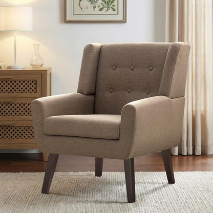 HUIMO Accent Chair for Living Room,Upholstered Button Fabic Armchair Chair | Mid Century Modern Tufted Armchair with Fabric,Comfy Arm Chairs for Club Living Room Reading Bedroom,Waiting Room Brown - color: Brown